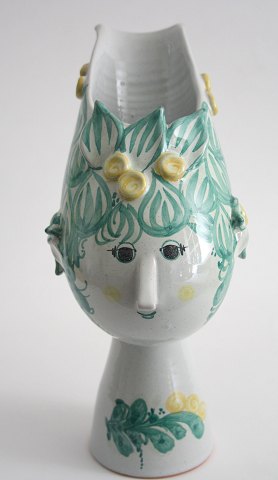 Titania vase i grøn/gul glaseret keramik, Bjørn Wiinblad.